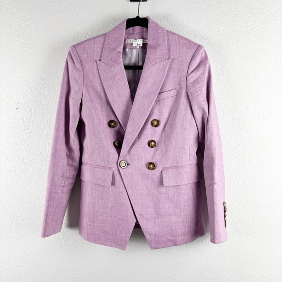Veronica Beard Lonny Dickey Stretch Linen Double Breasted Blazer Size 2 Purple - Picture 2 of 7